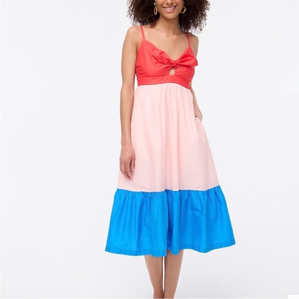 J.Crew Colorblock tie-front cutout midi dress